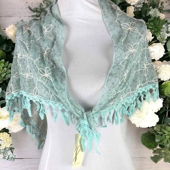Collection 18 Womens Triangle Light Teal Blue Scarf with Fringe Multifunctional - Picture 1 of 16